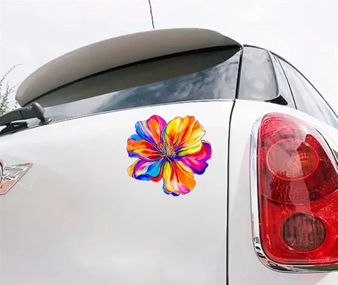 Rainbow Hologrpahic Flower Car Decal, Waterproof Removable Flower Sticker for Bumper Window Panel Trunk, Peel and Stick on Car Vehicle Truck Window Laptop (Rainbow) (2.15x30)