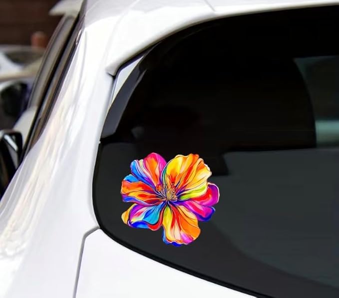 Rainbow Hologrpahic Flower Car Decal, Waterproof Removable Flower Sticker for Bumper Window Panel Trunk, Peel and Stick on Car Vehicle Truck Window Laptop (Rainbow) (2.15x30)