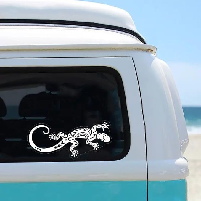 Ethnic Gecko lizard Vinyl Decals, Ethnic Stickers Vehicle Decal with Mandala Style, Peel and Stick WHITE (1.75x30)