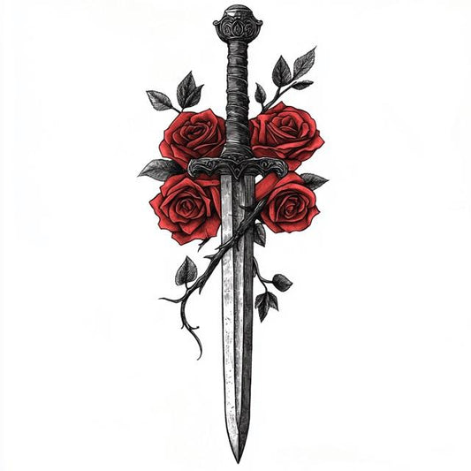 Vintage Blade with Roses Car Graphic Decal, Gothic Fantasy Car Decal with Flowers, Cool Sexy Sticker for Men,Women, 7.2X 3in, 1PC (Black Blade) (1.75x30)