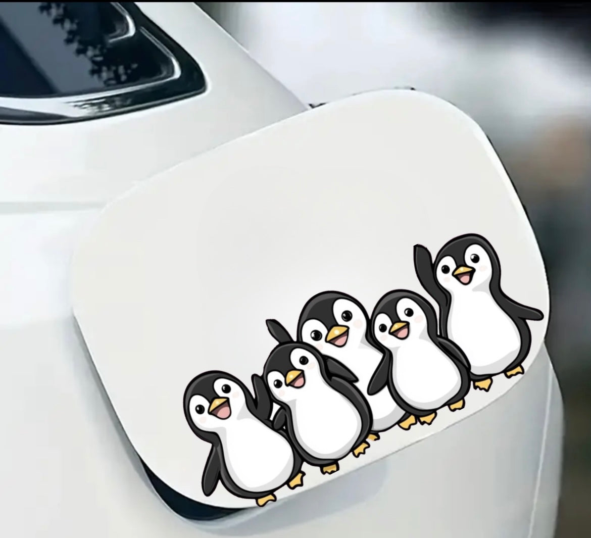Hello Penguins Anime Car Decal, Cute Little Penguin Family Sticker Peel and Stick, Fun and Cute Unique Car Decal for Car, Vehicle, Bike, Truck, RV, Creative Graphic Design (5 Penguins) (2.15x30)