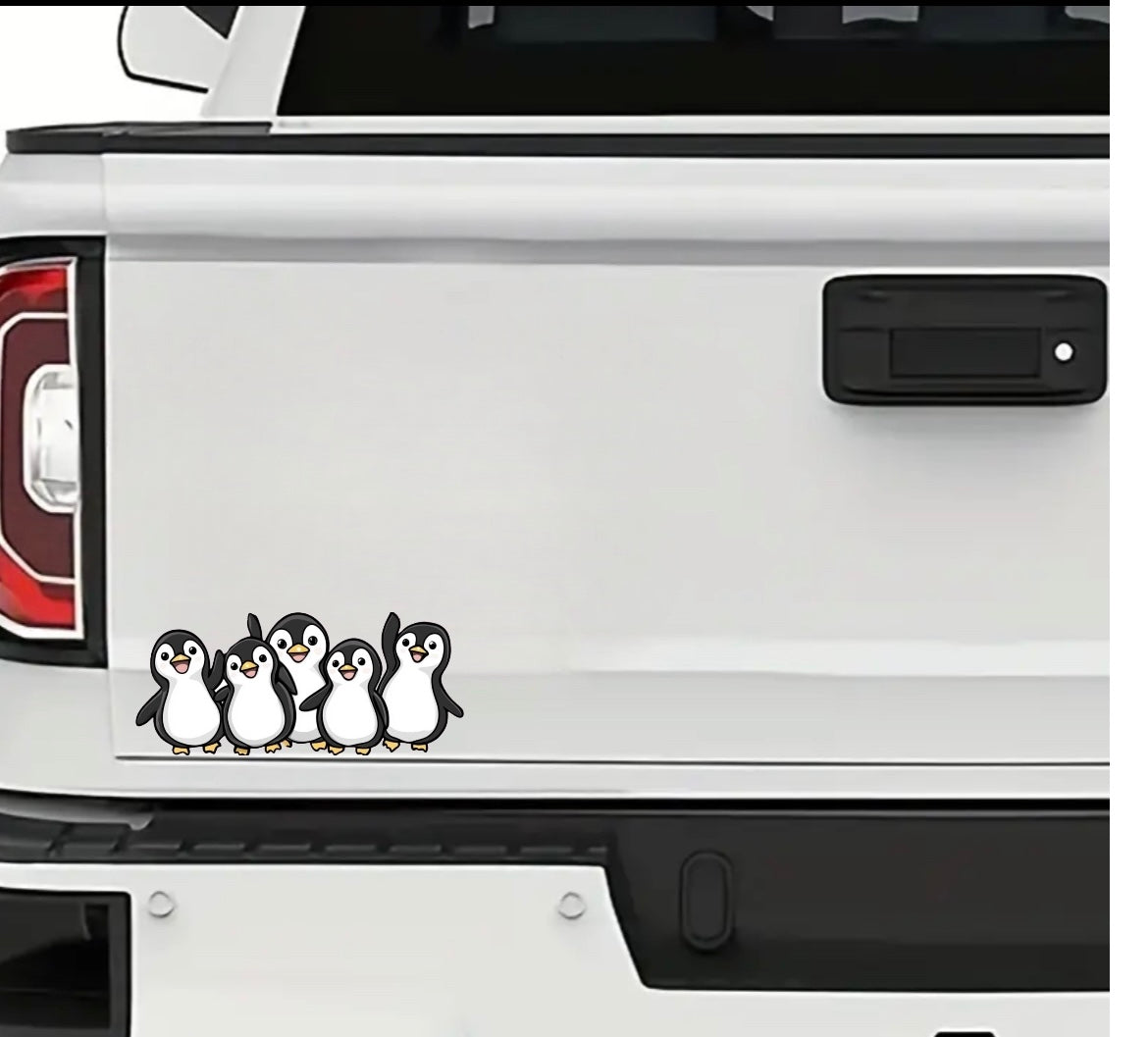 Hello Penguins Anime Car Decal, Cute Little Penguin Family Sticker Peel and Stick, Fun and Cute Unique Car Decal for Car, Vehicle, Bike, Truck, RV, Creative Graphic Design (5 Penguins) (2.15x30)