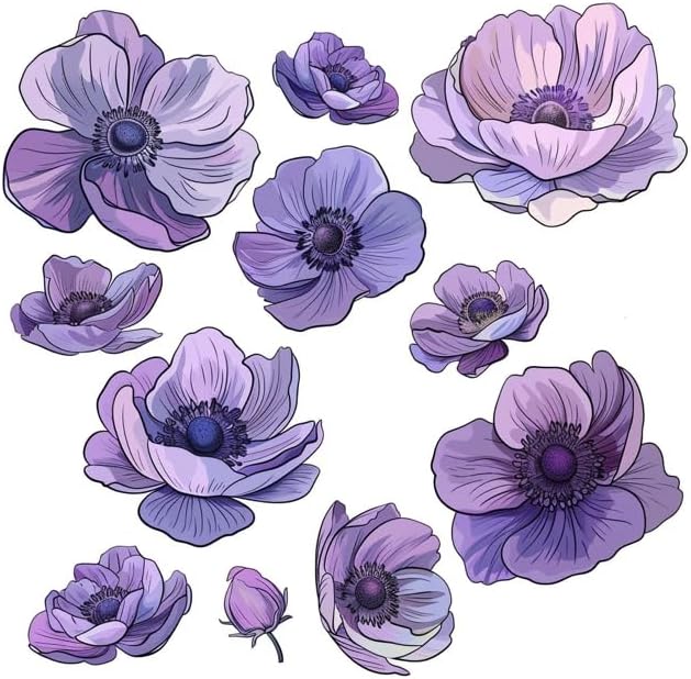 Anemone Purple Flowers Set for Car Decal Waterproof Vinyl Peel and Stick, Anemone Windflower Sticker Decal for Window Bumper Body Hood Bonnet, Flower Decorative Car Sticker (Anemone) (2.50x30)