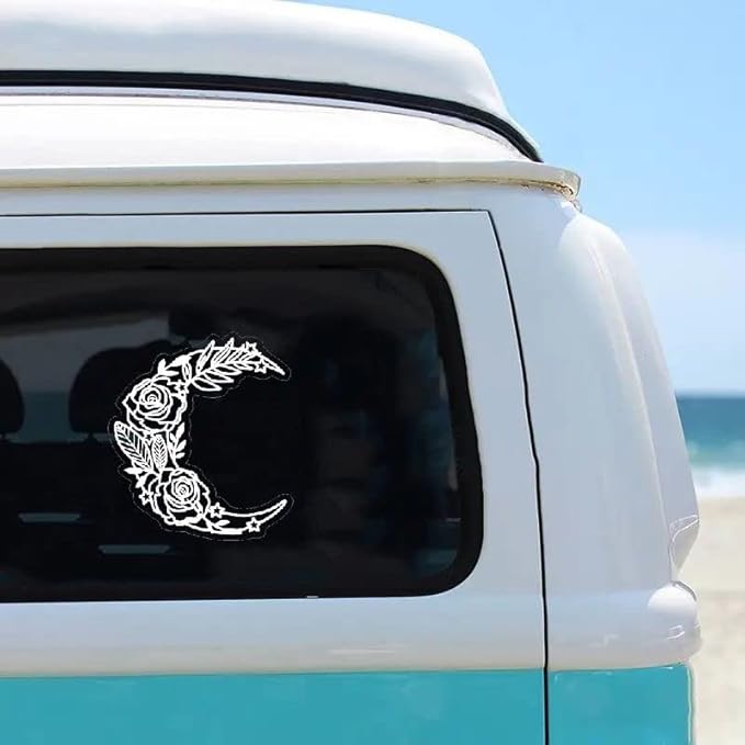 Moon Flower Car Decal. Window, Bumper, and Trunk vehicle decal WHITE (1.75x30)