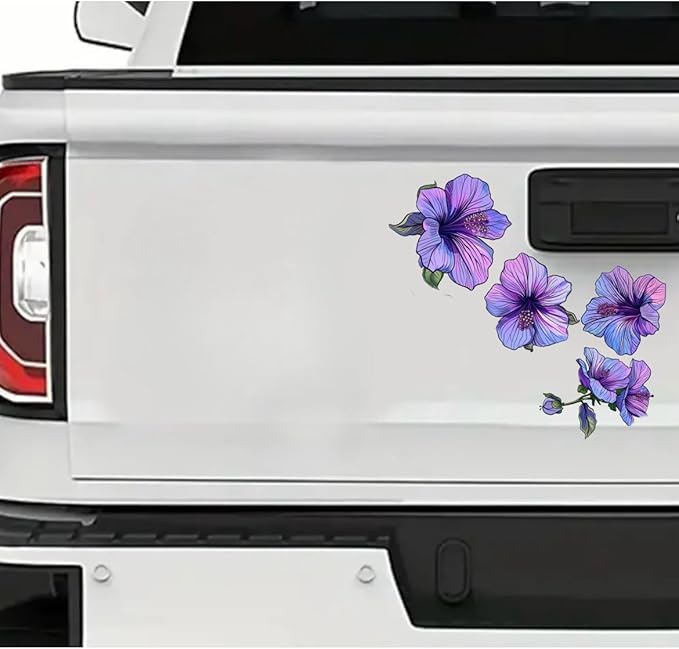 Rose of Sharon Purple Flowers Set for Car Decal Waterproof Vinyl Peel and Stick, Purple Hibiscus Flower Stickers For Window Bumper Body Hood Bonnet, Flower Decor for Car Auto Truck RV (ROSE OF SHARON) (2.50x30)