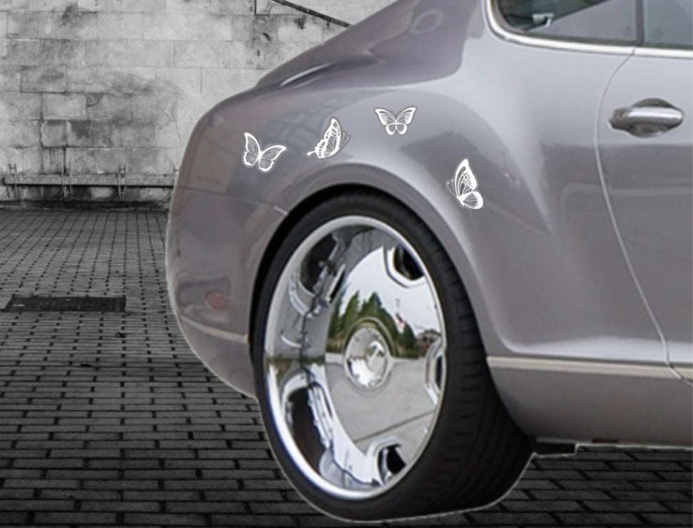 4 Butterfly Transparent Decals for car bumper and trunk WHITE (1.75x30)