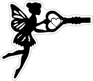 Fairy with Holding Key Silhouette Vinyl Car Decal, Fantasy Enchantment Dreamy Car Sticker BLACK (1.75x30)