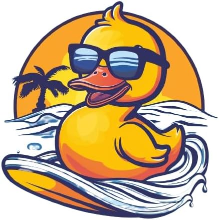 Yellow Rubber Ducks Holographic Auto Decal, Cool Surfing Rubber Ducks Graphic Sticker with Holographic Vinyl Waterproof, Made in USA, 4.5x4inch (SurfingDuck) (2.15x30)