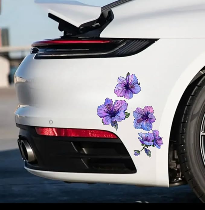 Rose of Sharon Purple Flowers Set for Car Decal Waterproof Vinyl Peel and Stick, Purple Hibiscus Flower Stickers For Window Bumper Body Hood Bonnet, Flower Decor for Car Auto Truck RV (ROSE OF SHARON) (2.50x30)