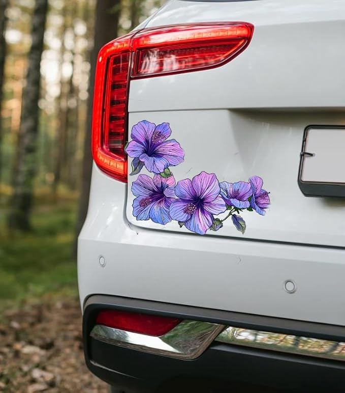 Rose of Sharon Purple Flowers Set for Car Decal Waterproof Vinyl Peel and Stick, Purple Hibiscus Flower Stickers For Window Bumper Body Hood Bonnet, Flower Decor for Car Auto Truck RV (ROSE OF SHARON) (2.50x30)