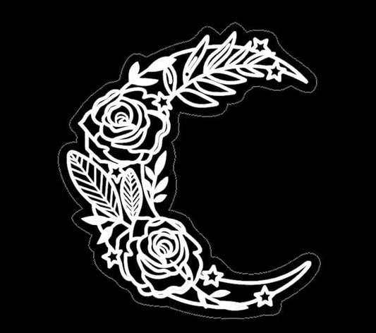 Moon Flower Car Decal. Window, Bumper, and Trunk vehicle decal WHITE (1.75x30)