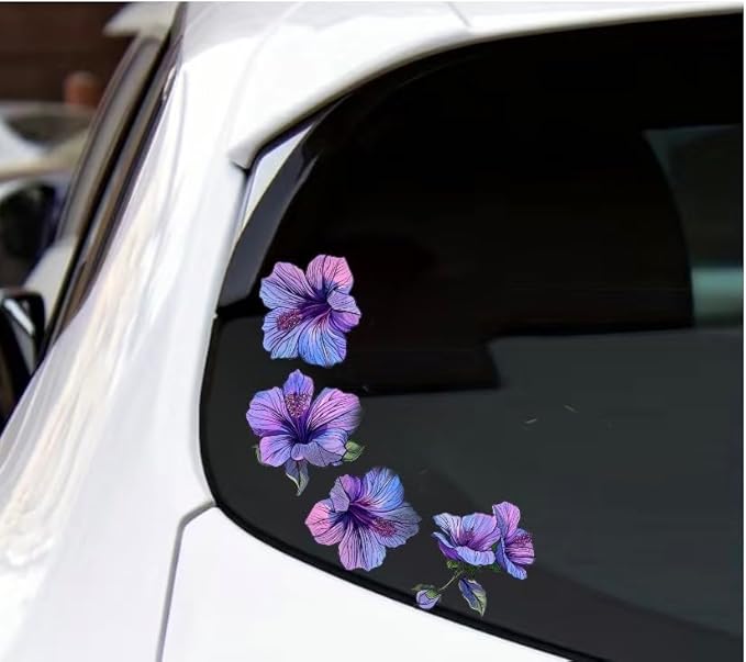 Rose of Sharon Purple Flowers Set for Car Decal Waterproof Vinyl Peel and Stick, Purple Hibiscus Flower Stickers For Window Bumper Body Hood Bonnet, Flower Decor for Car Auto Truck RV (ROSE OF SHARON) (2.50x30)