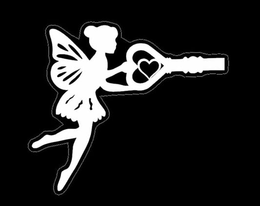 Fairy with Holding Key Silhouette Vinyl Car Decal, Fantasy Enchantment Dreamy Car Sticker WHITE (1.75x30)