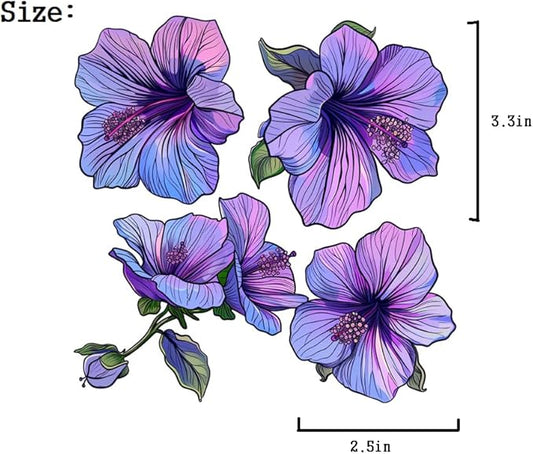 Rose of Sharon Purple Flowers Set for Car Decal Waterproof Vinyl Peel and Stick, Purple Hibiscus Flower Stickers For Window Bumper Body Hood Bonnet, Flower Decor for Car Auto Truck RV (ROSE OF SHARON) (2.50x30)
