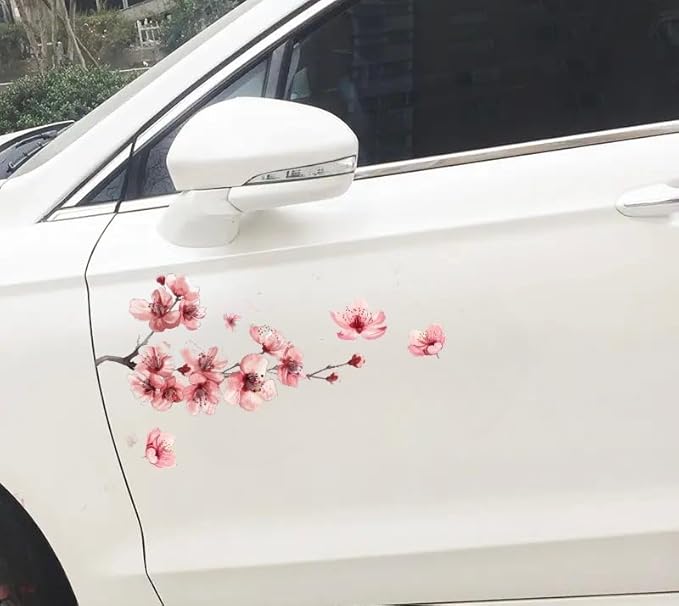 3 PCS Red Cherry Blossom Car Decal Sticker, Sakura Red Blossom Flower Design Vinyl Sticker, for Window, Bumper, Mirror, Hard case, Floral Flower Waterproof Decoration (2.50x30)