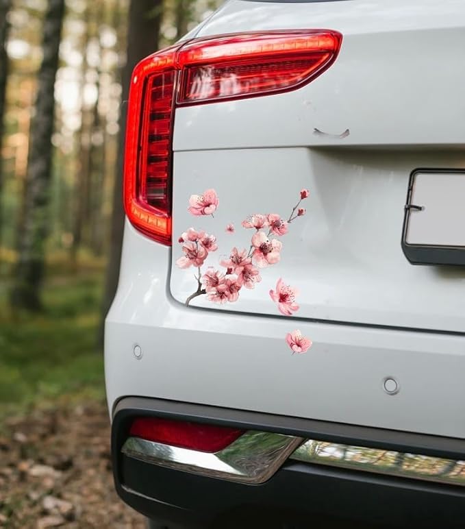 3 PCS Red Cherry Blossom Car Decal Sticker, Sakura Red Blossom Flower Design Vinyl Sticker, for Window, Bumper, Mirror, Hard case, Floral Flower Waterproof Decoration (2.50x30)