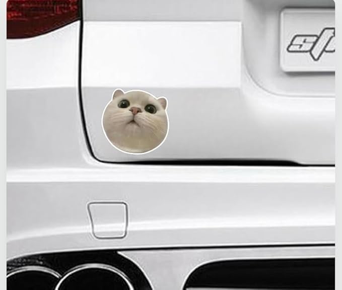 Magnifying White Cat Face Decals with 3D Anime Like, Vinyl Cat Car Decal Stickers for Car Bumper Window Rear Mirror, Peel and Stick, Funny Magnifying Bumper Sticker (1.75x30)