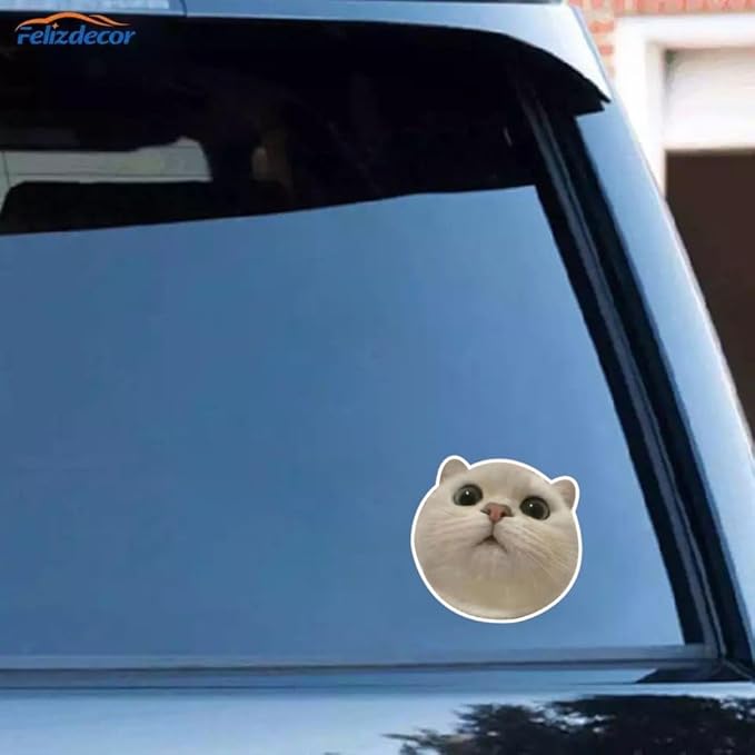 Magnifying White Cat Face Decals with 3D Anime Like, Vinyl Cat Car Decal Stickers for Car Bumper Window Rear Mirror, Peel and Stick, Funny Magnifying Bumper Sticker (1.75x30)