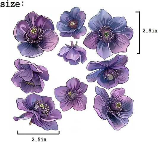 Hellebores Purple Flowers Set for Car Decal Waterproof Vinyl Peel and Stick, Beautiful Purple Hellebores Decor for Window Bumper Body Hood Bonnet Flower Decorative Car Sticker (Hellebore) (2.50x30)