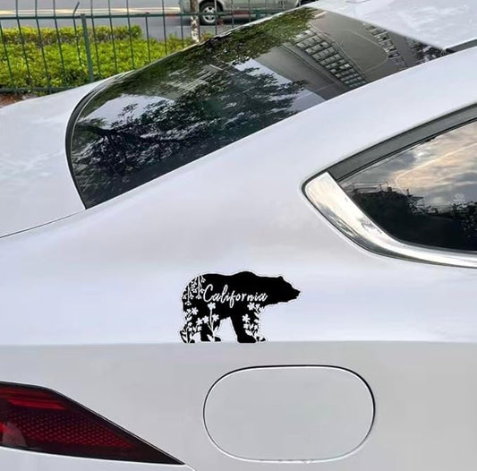 California Bear State Auto Sticker Silhouette with Word California, Cali Love, Grizzly Bear Vinyl Window BLACK (1.75x30)