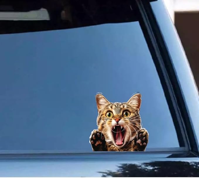 Funny Freaking Out 3D Dog Car Decal - Hilarious Dog and Cat Auto Decor - Realistic Dog Car Art for Window Bumper Side Mirror (2.15x30)