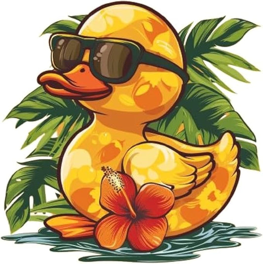 Hawaiian Rubber Ducks Holographic Auto Decal, Hawaii Hibiscus Duckling Beach Vinyl Sticker for Bumper Window Exterior Car Panel, Made in USA, 4.5x4inch (HawaiianDuck) (2.15x30)