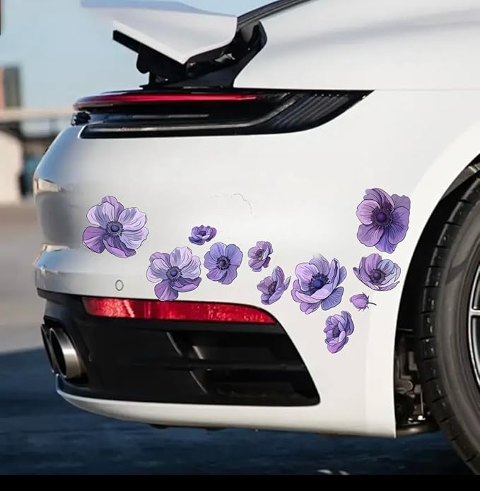 Anemone Purple Flowers Set for Car Decal Waterproof Vinyl Peel and Stick, Anemone Windflower Sticker Decal for Window Bumper Body Hood Bonnet, Flower Decorative Car Sticker (Anemone) (2.50x30)