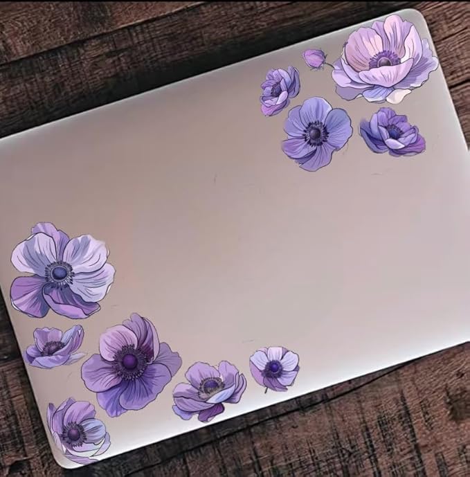 Anemone Purple Flowers Set for Car Decal Waterproof Vinyl Peel and Stick, Anemone Windflower Sticker Decal for Window Bumper Body Hood Bonnet, Flower Decorative Car Sticker (Anemone) (2.50x30)