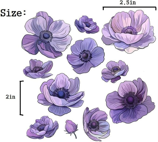 Anemone Purple Flowers Set for Car Decal Waterproof Vinyl Peel and Stick, Anemone Windflower Sticker Decal for Window Bumper Body Hood Bonnet, Flower Decorative Car Sticker (Anemone) (2.50x30)