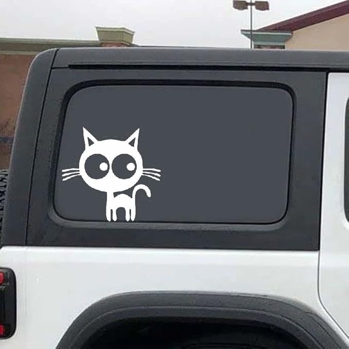 Cute Cartoon Standing Cat Car Decal WHITE ($1.75x30unit)