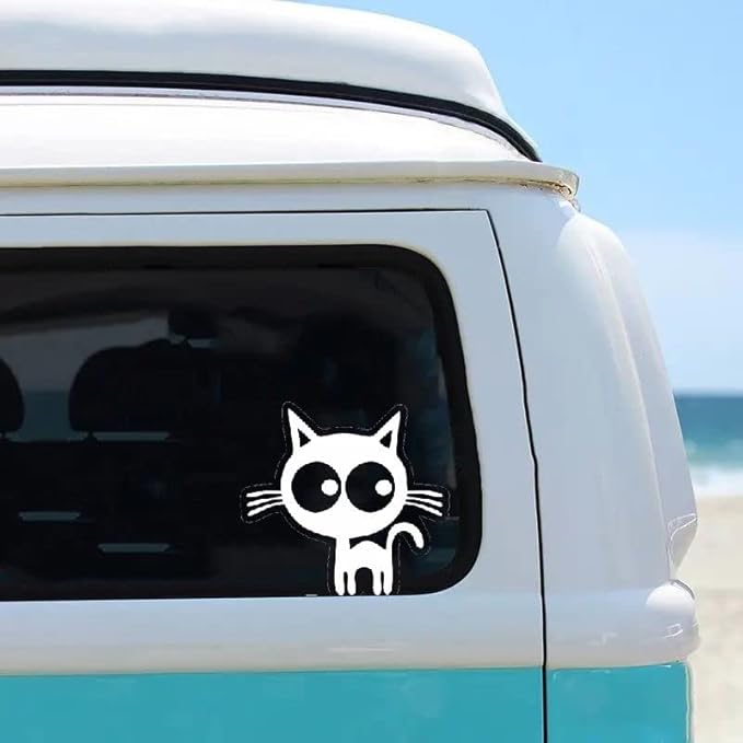 Cute Cartoon Standing Cat Car Decal WHITE ($1.75x30unit)