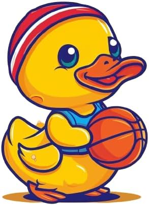 Rubber Ducks with Basketball Holographic Car Sticker Decal, Funny Duckling Graphic Vinyl for Men, Bumper Window Exterior Car Panel, Made in USA, 4.5x4inch (Basketball) (2.15x30)