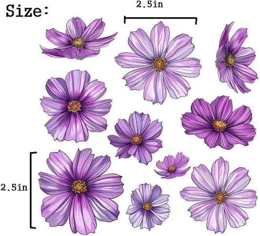 Purple Watercolor Flowers Set for Car Decal Waterproof Vinyl Peel and Stick, Window Bumper Body Hood Bonnet Flower Decorative Car Sticker (Cosmos) (2.50x30)