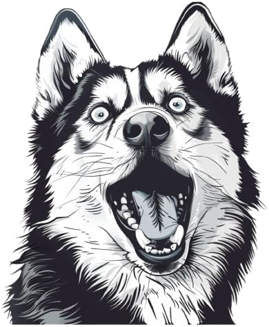 Roll over image to zoom in      Funny Siberian Husky Dog Car Decal - Hilarious Surprised Dog and Cat Auto Decor Waterproof Weatherproof - Realistic Decor for Window Bumper Side Mirror (2.15x30)