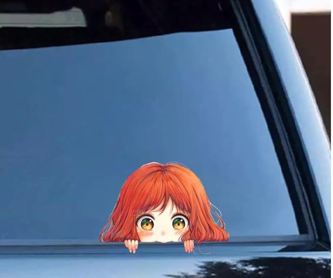 Peeking Anime Girl Car Decal, Japanese Cartoon Style of Cute Stickers for Car, Truck, SUV, Motocycle, Bike, Accessories for Window, Wall, Mirror, Laptop, Hard Case, Waterbottle (2.15x30)