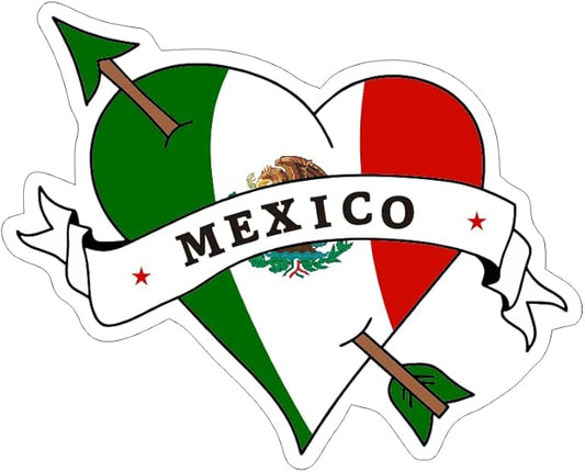 Mexico Sticker with Heart Shaped Vinyl Adhesive, Love Mexico Fiesta, Mexican art Die cut Decal (1.75x30)