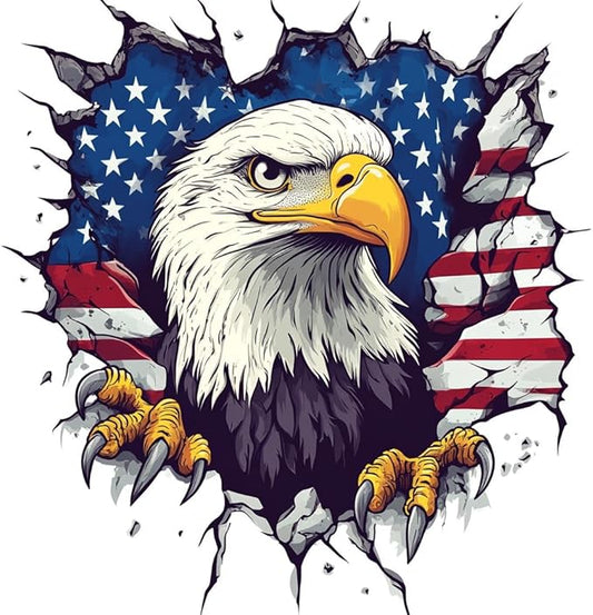 Peeking American Eagle with American Flag Car Decal, Vinyl Waterproof Removable USA Eagle, Eagle and American Pride, Window Rear Panel Bumper (2.15x30)