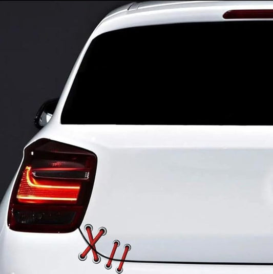 Tie Stitches Graphic Car Decal Sticker, Fun Bandage Decal for Bumper, Trunk, Window, Side, Boo Boo Wound Decal, 2PC (1.75x30)