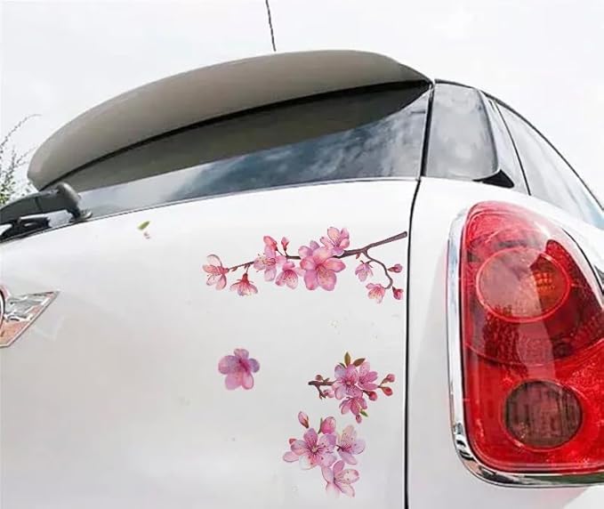 3 PCS Pink Cherry Blossom Car Decal Sticker, Sakura Blossom Flower as Pink Flower for Window, Bumper, Mirror, Japanese Watercolor Pink Cherry Car Decal, Flower Decals Waterproof  (2.50x30)