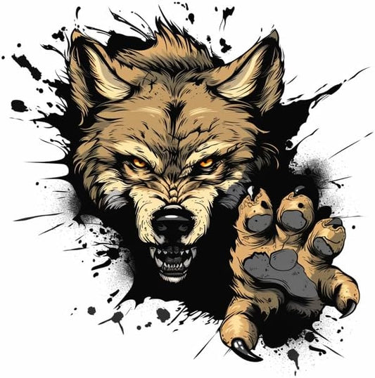 Wolf Decal Sticker with Paws, 3D Brown Wolf Sticker, Wolf Claw Graphic Decal, Wolf Motif for Car Exterior, Wolf and Paw Decals for Car Decoration, Work for Laptop, Guitar Case, Helmet etc (2.15x30)