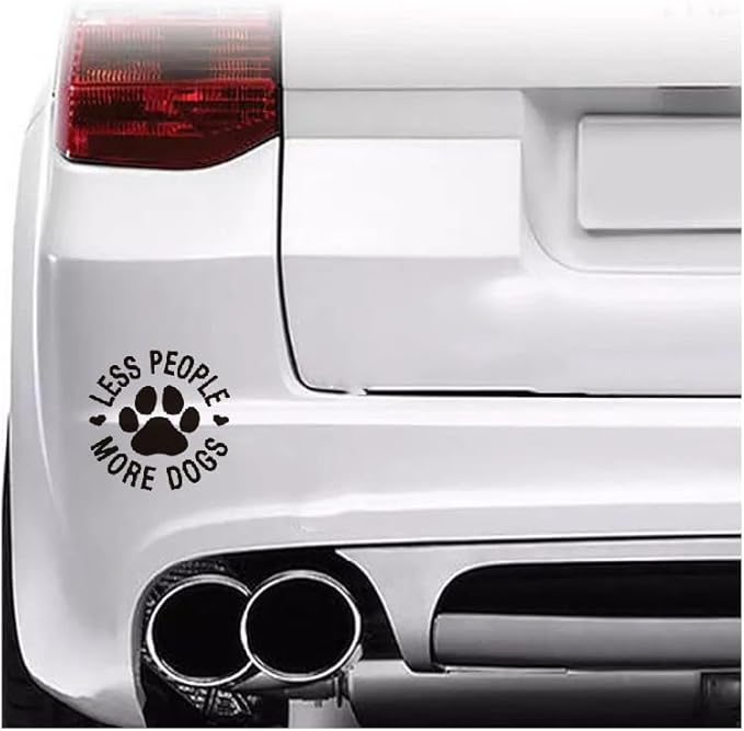 Less People More Dogs Paw Print Car Decals, Peel and Stick Decals for Pet Lovers, Dogs Lover, Graphic Quote and Design for Vehicle Window, Bumper, Side, Trunk BLACK (1.75x30)