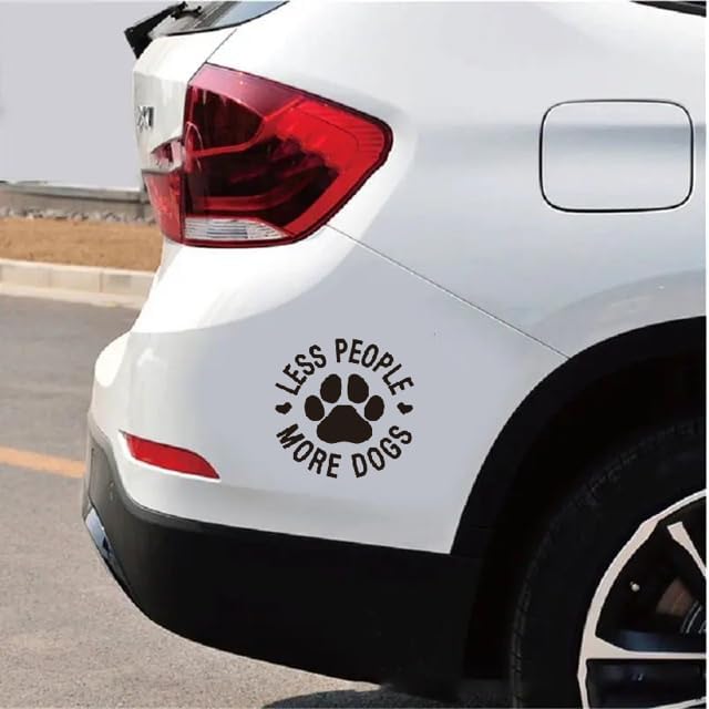 Less People More Dogs Paw Print Car Decals, Peel and Stick Decals for Pet Lovers, Dogs Lover, Graphic Quote and Design for Vehicle Window, Bumper, Side, Trunk BLACK (1.75x30)