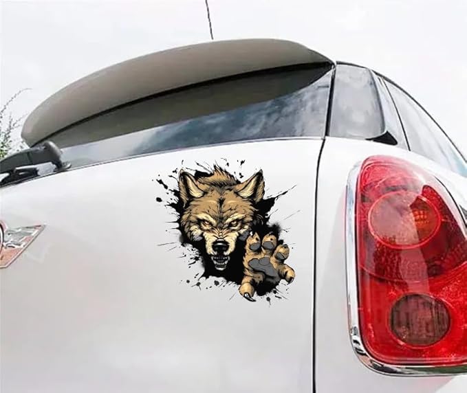 Wolf Decal Sticker with Paws, 3D Brown Wolf Sticker, Wolf Claw Graphic Decal, Wolf Motif for Car Exterior, Wolf and Paw Decals for Car Decoration, Work for Laptop, Guitar Case, Helmet etc (2.15x30)