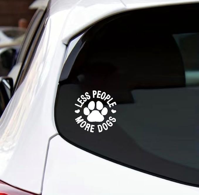 Less People More Dogs Paw Print Car Decals, Peel and Stick Decals for Pet Lovers, Dogs Lover, Graphic Quote and Design for Vehicle Window, Bumper, Side, Trunk WHITE (1.75x30)