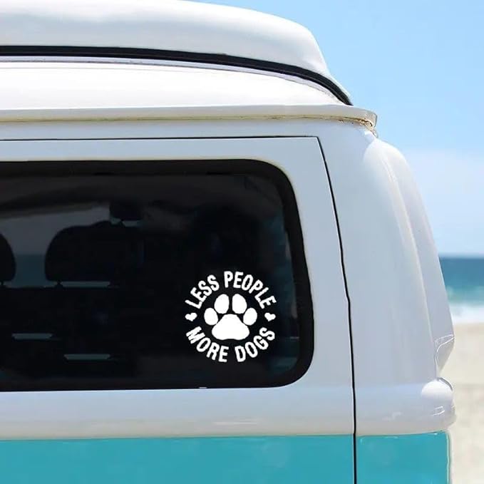 Less People More Dogs Paw Print Car Decals, Peel and Stick Decals for Pet Lovers, Dogs Lover, Graphic Quote and Design for Vehicle Window, Bumper, Side, Trunk WHITE (1.75x30)