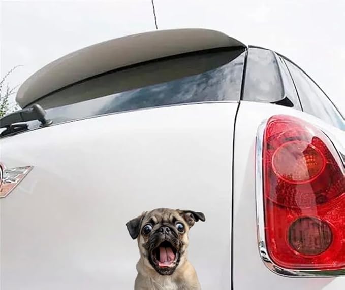 Funny 3D Pug Dog Car Decal Sticker - Hilarious Dog Auto Accessories Peel and Stick - Perfect Warning Decal for Window Bumper Side Mirror (2.15x30)