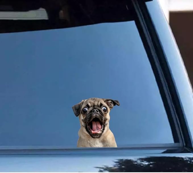 Funny 3D Pug Dog Car Decal Sticker - Hilarious Dog Auto Accessories Peel and Stick - Perfect Warning Decal for Window Bumper Side Mirror (2.15x30)