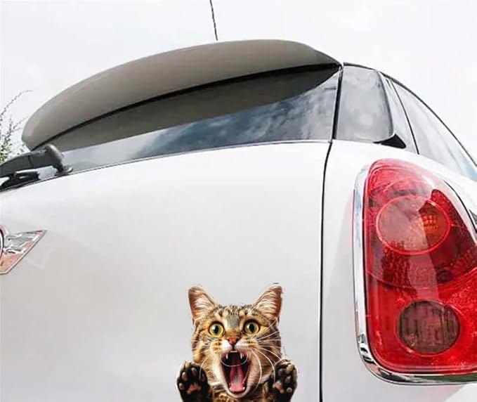 Funny Freaking Out 3D Dog Car Decal - Hilarious Dog and Cat Auto Decor - Realistic Dog Car Art for Window Bumper Side Mirror (2.15x30)