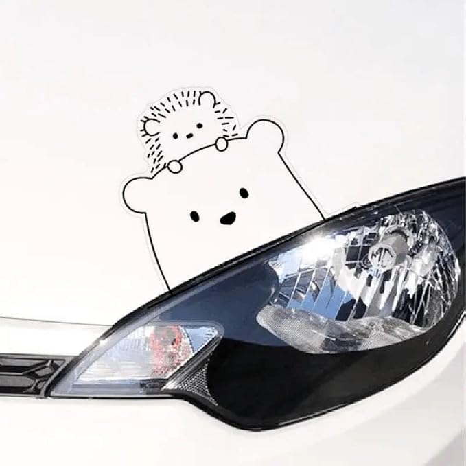 Transparent Cute Vinyl Decals for Car Truck Rear Gas Cover Window Bumper, Peeking Bear and Hedgehog, 5x5inch (1.75x30)