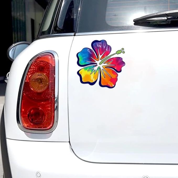 Hibiscus Rainbow Tropical Flower Stickers Decal for Car, Hawaiian Flower Holographic Vinyl Decal for Car, Window, Bumper (Rainbow) (2.15x30)